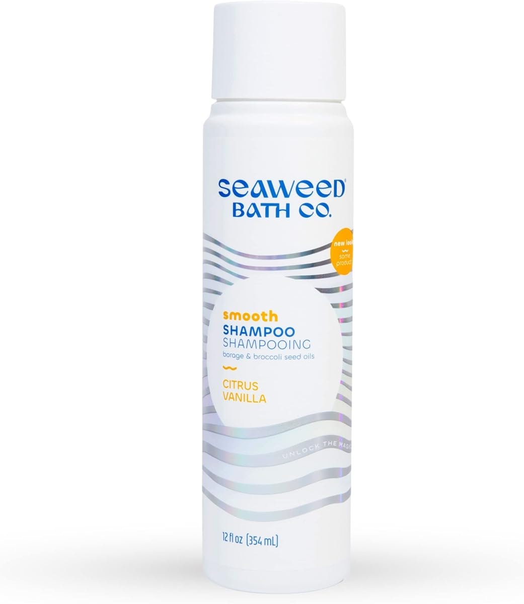 Seaweed Bath Co. Smooth Shampoo, Citrus Vanilla Scent, 12 Ounce, Sustainably Harvested Seaweed, Borage and Broccoli Seed Oils, For Curly and Frizzy Fine Hair