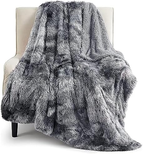 Bedsure Faux Fur Fluffy Fleece Sherpa Blanket Couch Throw Grey 50"x60"