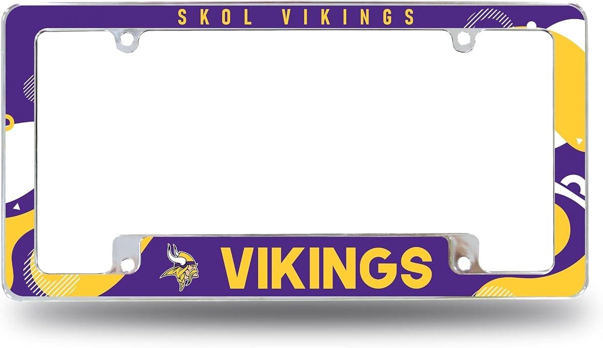 Rico Industries NFL Football Minnesota Vikings Wave 12" x 6" Chrome All Over Automotive License Plate Frame