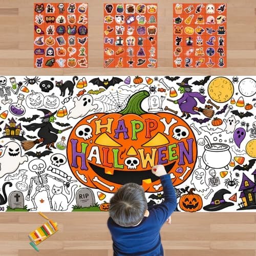 Halloween Crafts for Kids - Giant Coloring Poster with 90 PCS Kids Stickers