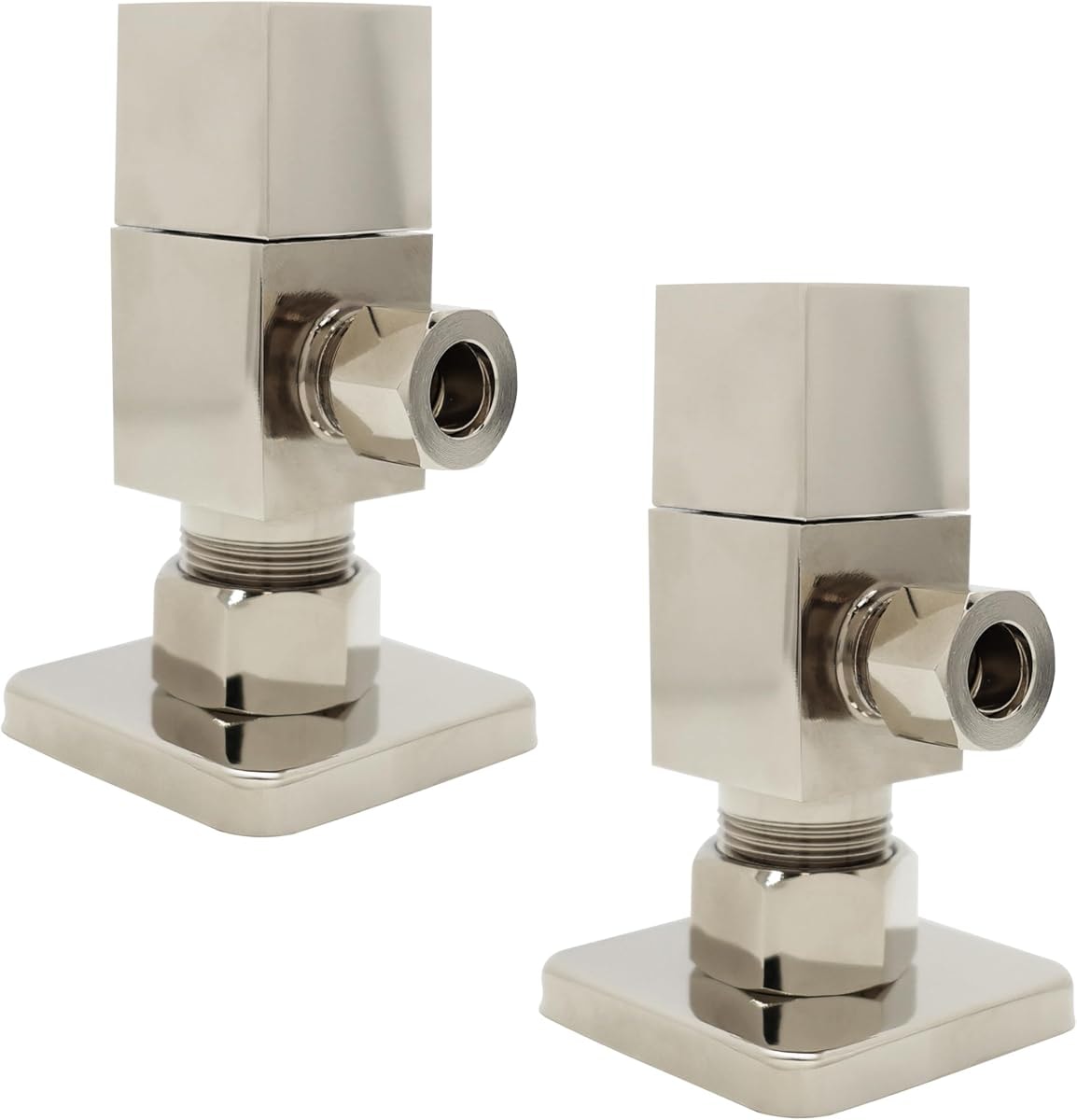 Westbrass D105QS-2-05 Square Handle 1/4-Turn Angle Stop 1/2" Copper x 3/8" Compression, Polished Nickel (2-Pack)