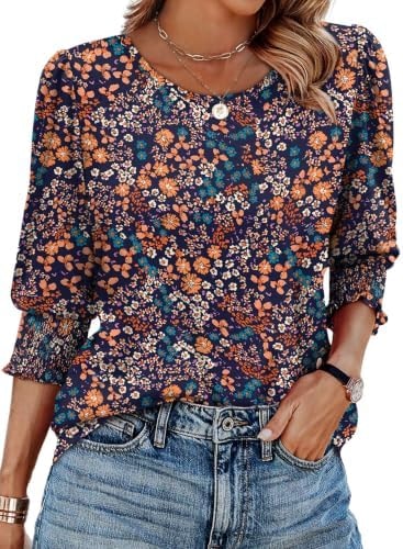 XIEERDUO Summer Outfits for Women 2025 Vacation 3/4 Sleeve Tops for Women Trendy Womens Fashion Floral M