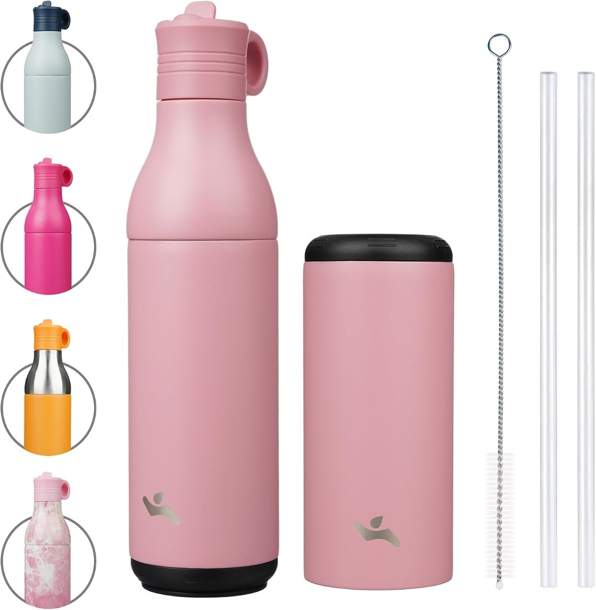Konokyo 13 oz Stainless Steel Water Bottle with Straw, Insulated, Reusable Metal Travel Bottle with Bottom Removable Cup, BPA Free, Leak Proof, Pink