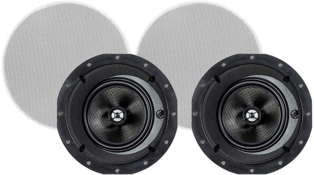 Monoprice 2-Way Carbon Fiber In-Ceiling Speakers - 6.5 Inch With 15 Degree Angled Drivers (Pair) - Alpha Series