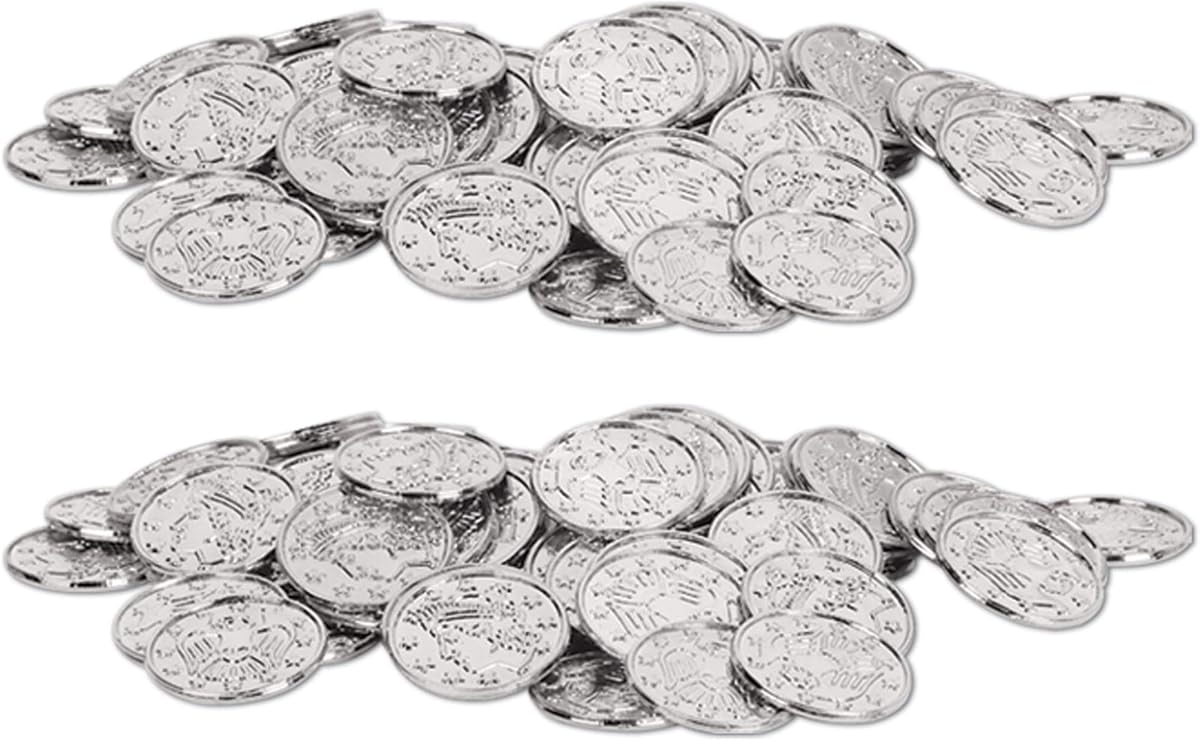 Beistle Silver Plastic Coins 200 Piece, 1.5"