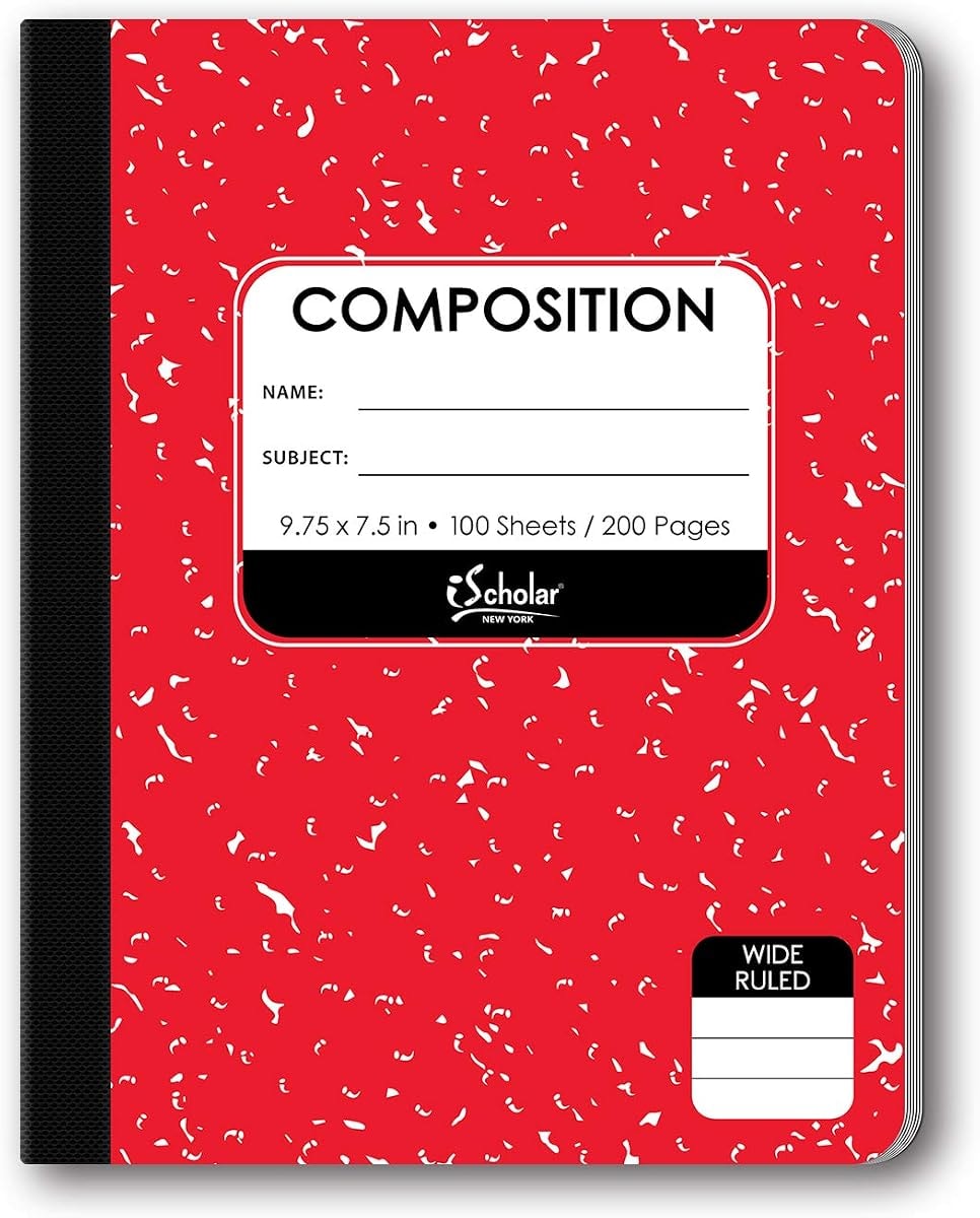 iScholar Composition Book, Wide Ruled, 9.75 x 7.5 - Inches, 100 Sheets, Cover Color May Vary (18100)