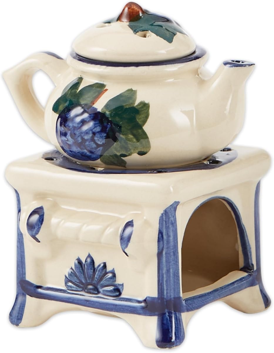 Zingz & Thingz Cottage Core Collection Porcelain Teapot Stove Oil Warmer, White, 3.875x3.125x5.375