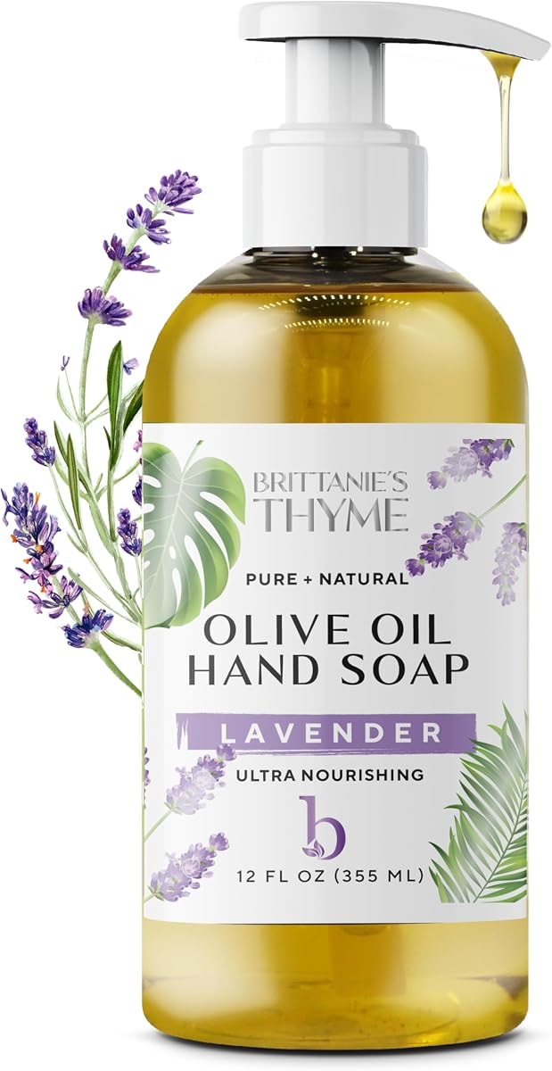 Brittanie's Thyme Organic Natural Hand Soap, 12 oz (Lavender) Castile Soap Made Olive Oil And Natural Luxurious Essential Oils. Vegan & Gluten Free
