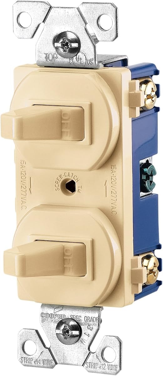 Eaton 275V 15-Amp 120/277-volt Commercial Grade Combination Single Pole Toggle Switch and 3-Way Switch, Ivory