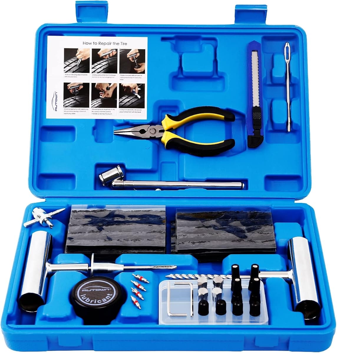 AUTOWN Tire Repair Kit - 68pcs Heavy Duty Tire Plug Kit, Universal Tire Repair Tools to Fix Punctures and Plug Flats Patch Kit for car Motorcycle, Truck, ARB,ATV, Tractor, RV, SUV, Trailer