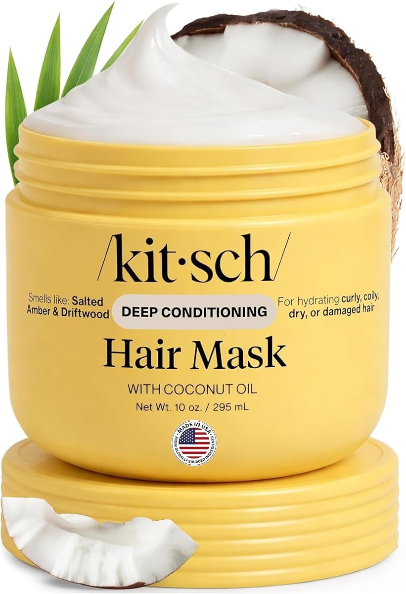 Kitsch Moisturizing Hair Mask for Damaged Hair – Coconut Oil Deep Conditioner for Women – Curly Hair Products Friendly – Frizz-Reducing Hair Care Treatment for Curly, Coily & All Hair Types – 10 oz