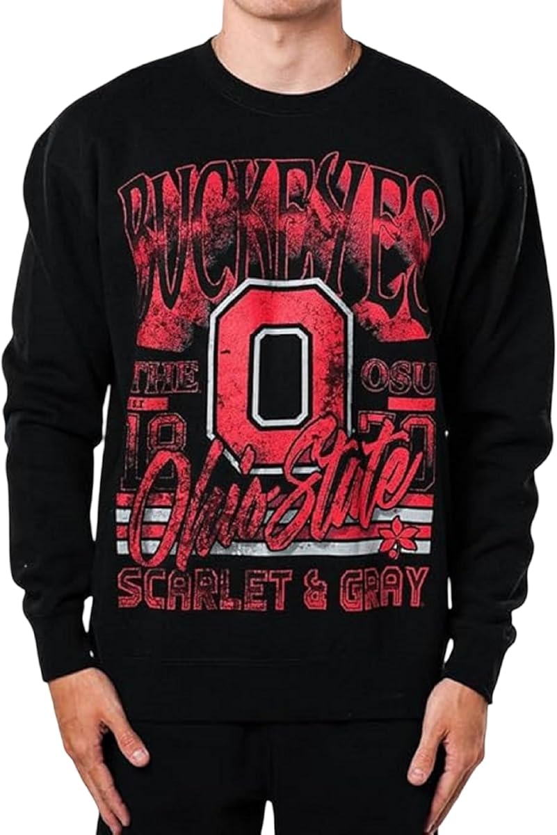 The Wild Collective Unisex Ohio State Scarlet & Grey Crew Fleece, Large
