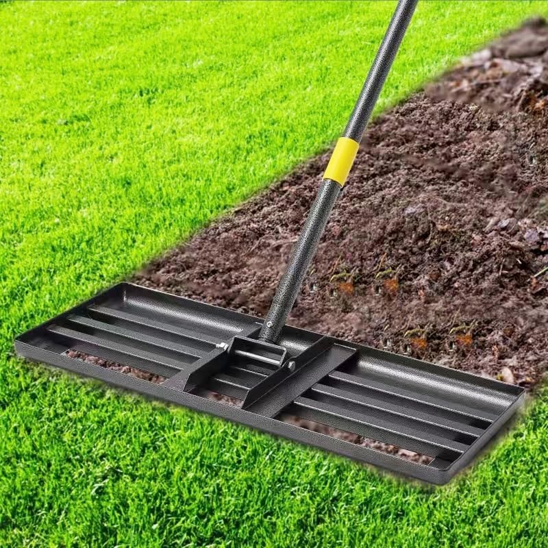 Lawn Leveling Rake, 30"x10" Levelawn Tool, 5FT Adjustable Handle Leveling Tool Heavy Duty Stainless Steel Lawn Leveler for Yard Garden Golf Course Soil Grass