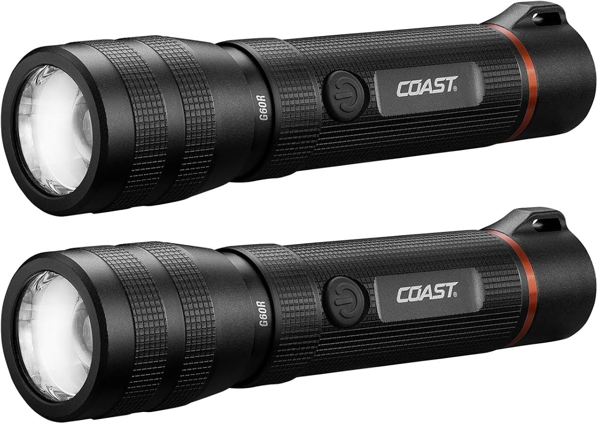 Coast G60R 1000 Lumen Waterproof Rechargeable LED Flashlight, 2-Pack