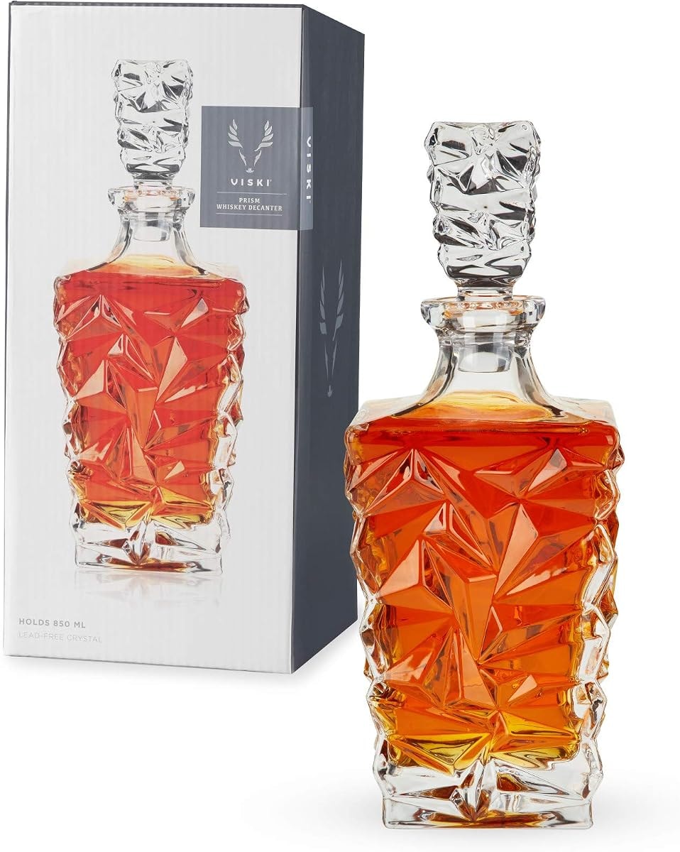 Viski Prism Whiskey Decanter with Stopper, Crystal Liquor Decanter for Bourbon, Scotch, Vodka, Spirits, Wedding Gifts, Man Cave Essentials, Elegant Home Bar Accessories, 29 oz (850 ml)