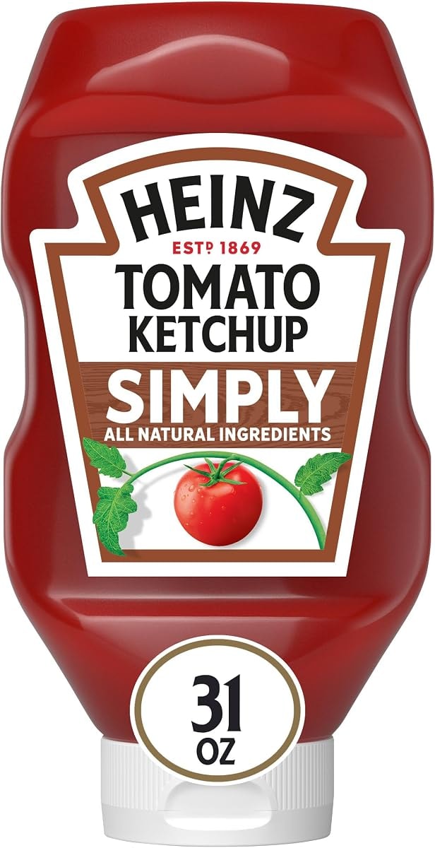 Heinz Simply Tomato Ketchup, 1 Bottle, for Easy Sharing and Easy Serving, No High-Fructose Corn Syrup, No Artificial Sweeteners, 31 oz