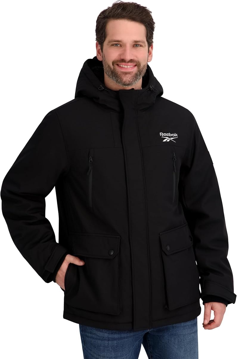 Reebok Mens Insulated Softshell Winter Jacket, Black, L
