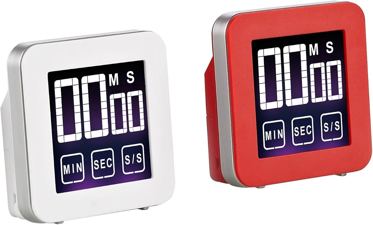 Cook N Home Touch Screen Digital Kitchen Timer Red and White, 2-pack