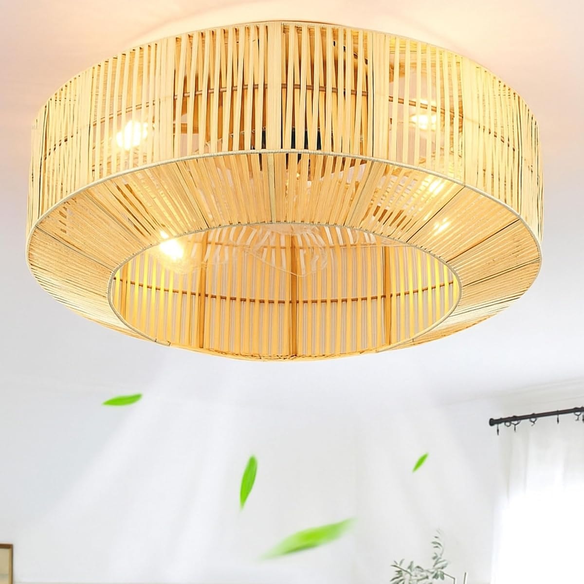 DWVO 18 Inch Boho Caged Ceiling Fan with Lights, Flush Mount Ceiling Fans with Remote, 6 Speeds, Reversible Blades, Enclosed Fan Lights for Living Room, Bedroom, Dining Room, Kitchen