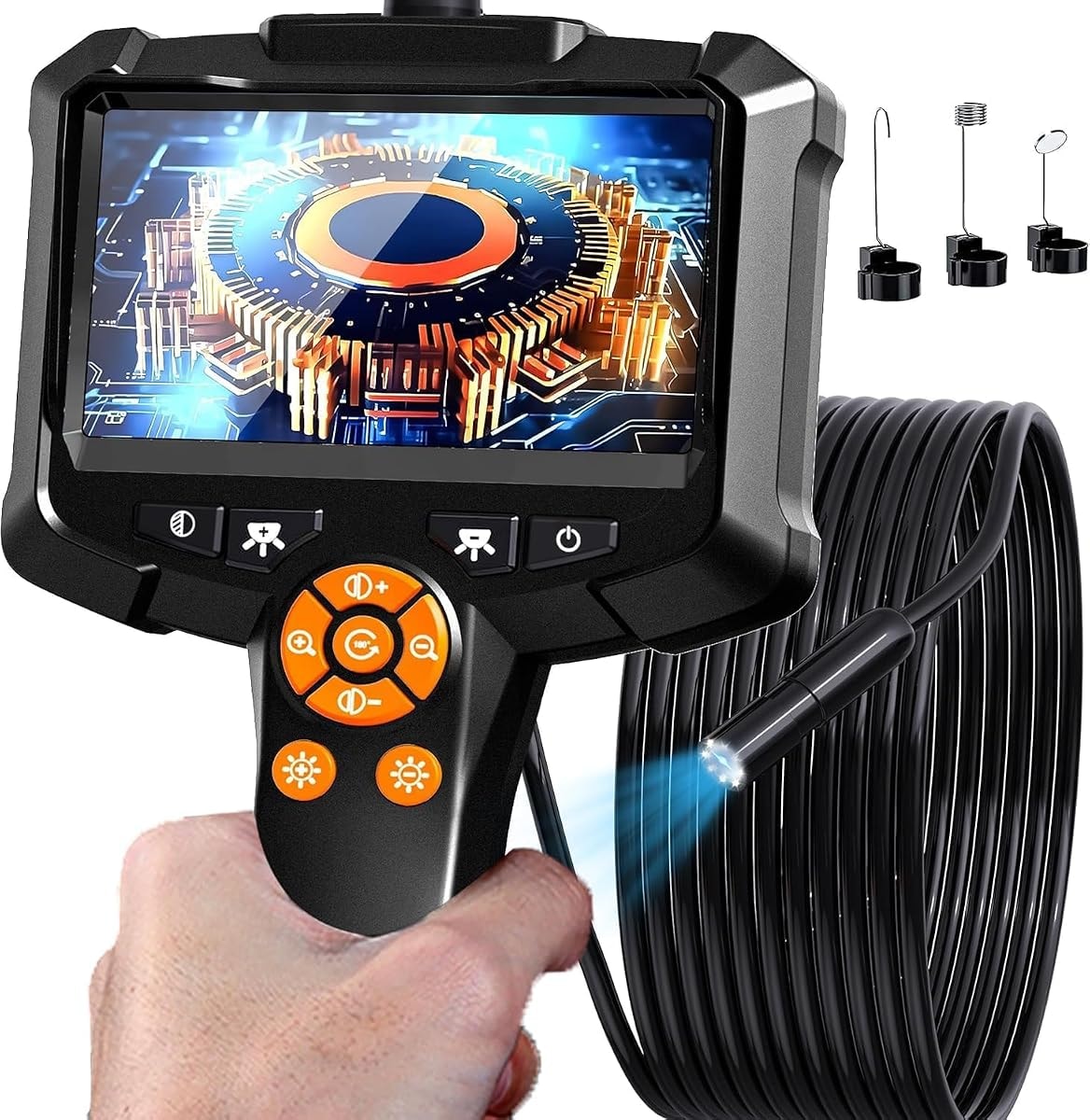 Daxiongmao 1080P HD Borescope Camera, IP67 Waterproof Endoscope with 8 Adjustable LED Lights, 16.5ft Semi-Rigid Snake Camera for Automotive Engine, Wall, Vent, Pipe Inspection, Men's Tool