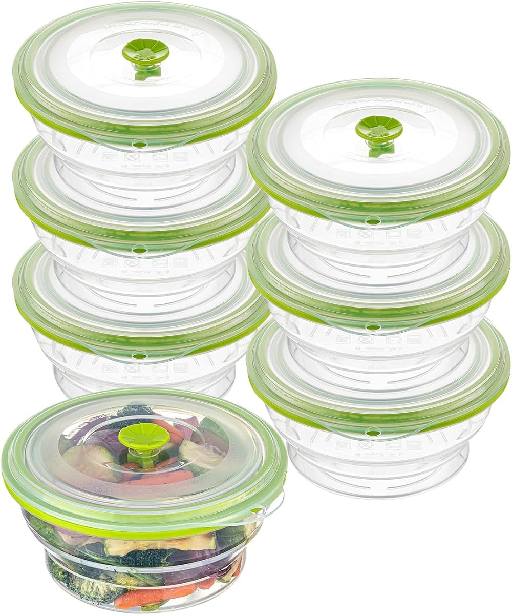 Restaurantware-Fresh Hero 30.6 Ounce Storage Containers, 20 Durable Airtight Food Containers - Microwavable, Freezable, Green Silicone Collapsible Container, Dishwashable, With Vented Lids