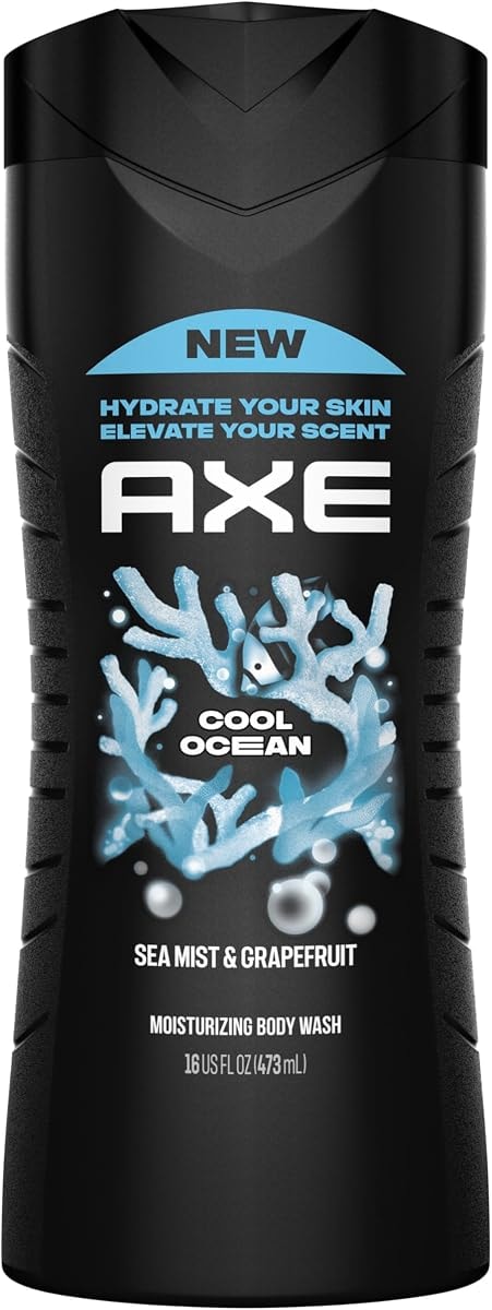 AXE Cool Ocean Men's Body Wash With Essential Oils 12H Refreshing Scent Body Wash For Men, Clean and Fresh Scent 16 oz