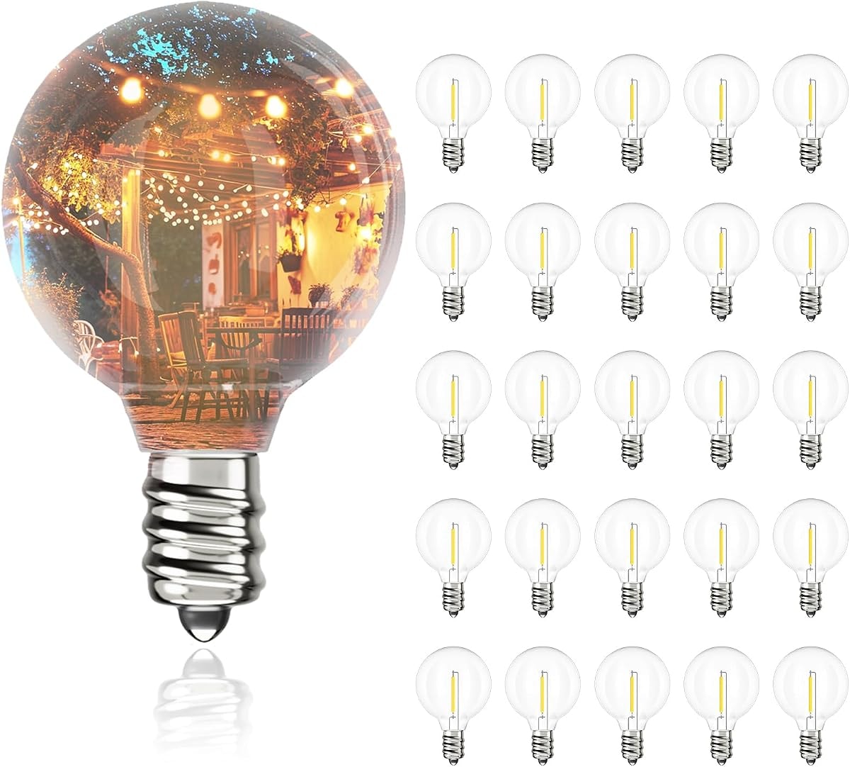 Svater Replacement Bulbs for Outdoor String Lights, 25 Pack G40 LED Shatterproof Globe Bulbs, E12/C7 Screw Base Edison Light Bulbs for Indoor Outdoor Patio Decor, Dimmable, Warm White 2700K
