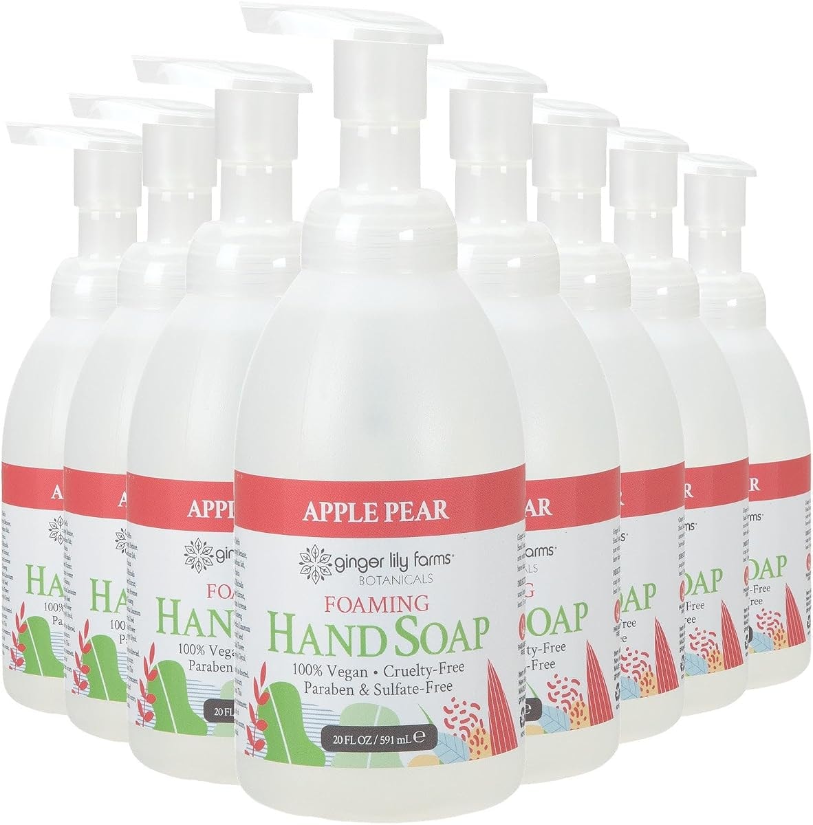 Ginger Lily Farms Botanicals All-Purpose Foaming Hand Soap Refill, 100% Vegan & Cruelty-Free, Apple Pear Scent, 20 Fl Oz (Pack of 8)