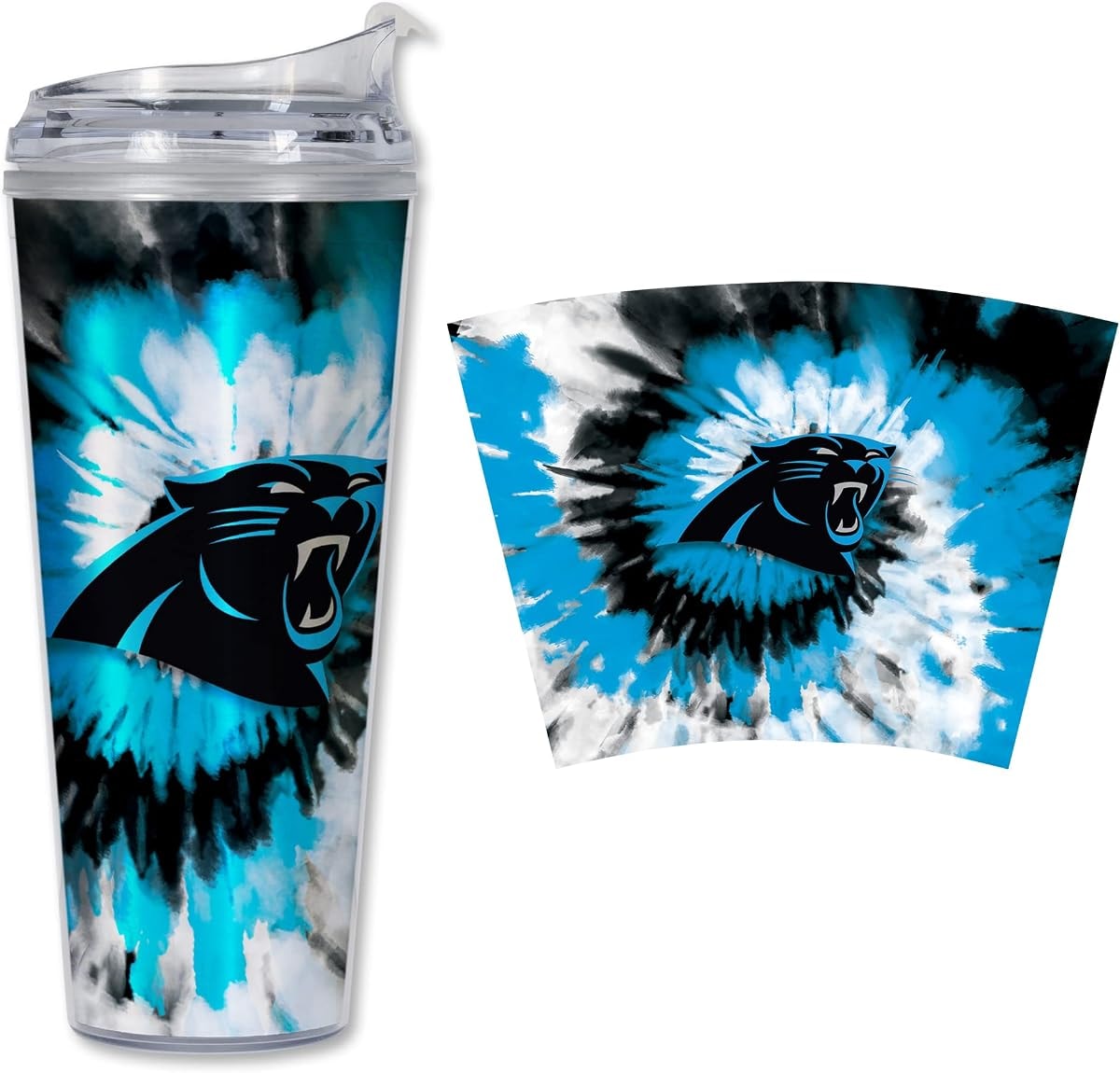 Rico Industries NFL Football Carolina Panthers Metallic Tie Dye 24oz Metallic Acrylic Tumbler with Hinged Lid