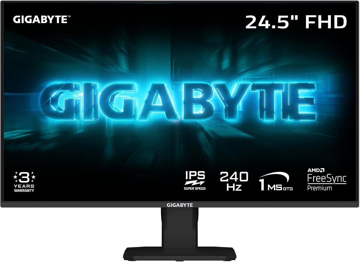 GIGABYTE - GS25F2A - 24.5" SuperSpeed IPS Gaming Monitor - FHD 1920x1080-240Hz - 1ms GTG - AMD FreeSync Premium - HDMI, DP - Tilt Adjustable - Black