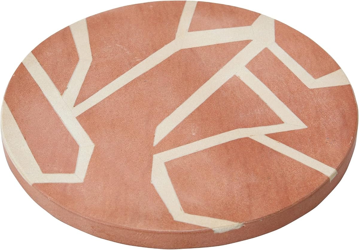 Main + Mesa 10" Round Sandstone Trivet, Terracotta/Off-White