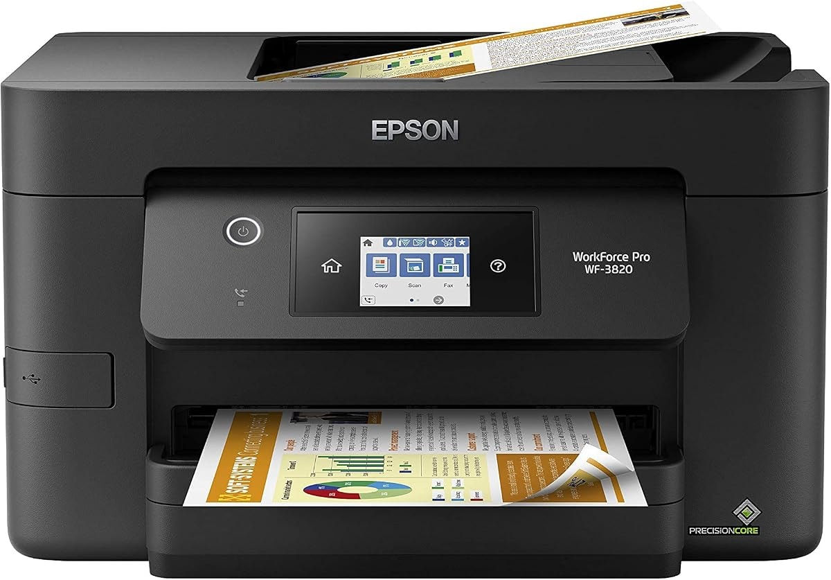 Epson Workforce Pro WF-3820 Wireless All-in-One Printer, Auto 2-Sided Printing 35-Page ADF, 250-sheet Paper Tray and 2.7" Color Touchscreen, Works with Alexa