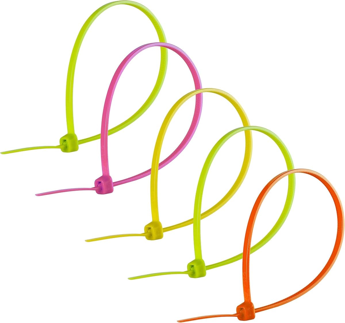 Power Gear 8-Inch Zip Ties, 100 Pack, Durable Nylon, Self-Locking, 40 Lbs. Tensile Strength, 1 7/8 Inch Maximum Diameter, Assorted Neon, 50296