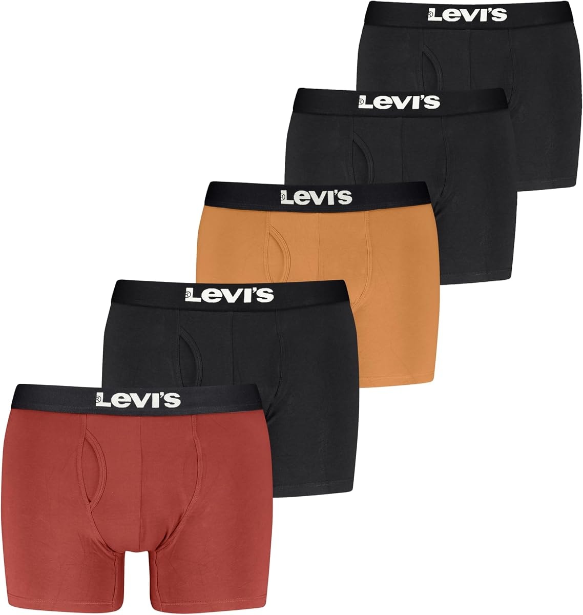 Levi's Men's 5-Pack Solid Basic Boxer Brief, Red/Black/Yellow, XX-Large