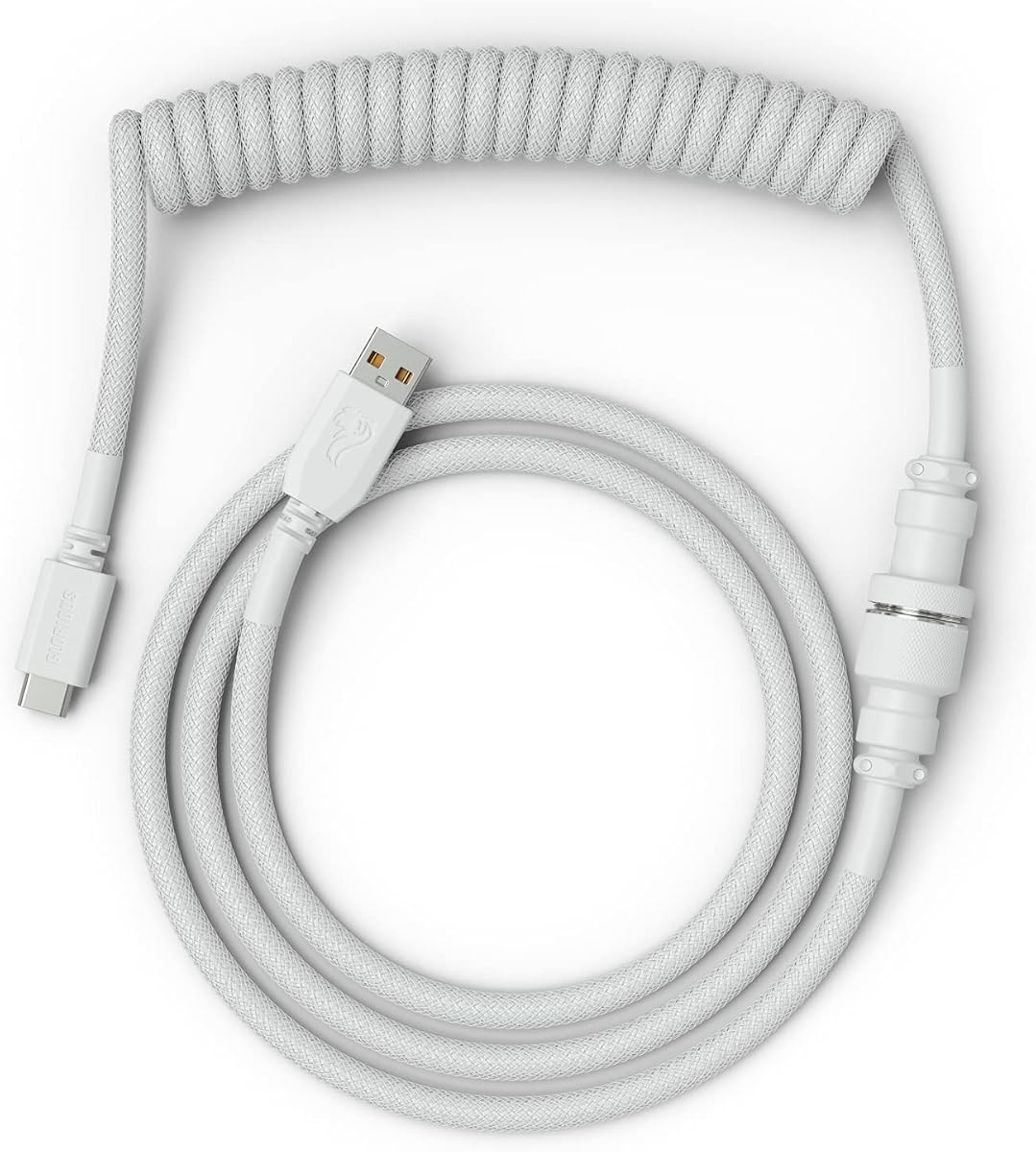 Glorious Coiled Keyboard Cable – USB C Artisan Braided Cables for Mechanical Gaming - Custom (White)
