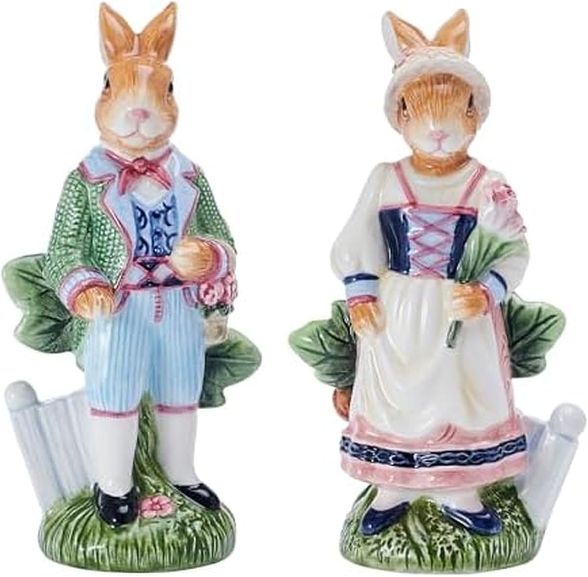 Fitz & Floyd Jardin Rabbit Salt and Pepper Shakers Set of 2, Earthenware Spring Easter Table Decor, Colorful Male and Female Bunny Shakers in Gift Box, 3.25 Inches