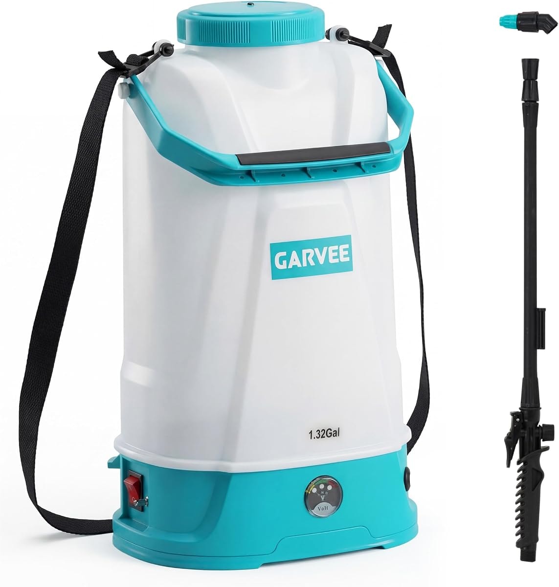 1.32 Gallon Battery Powered Sprayer with Adjustable Shoulder Strap, 0-60 PSI Adjustable Pressure, Electric Sprayer with 1 Nozzles and 1 Wands, 12V 2Ah Battery, Wide Mouth Lid for Weeding, Spraying