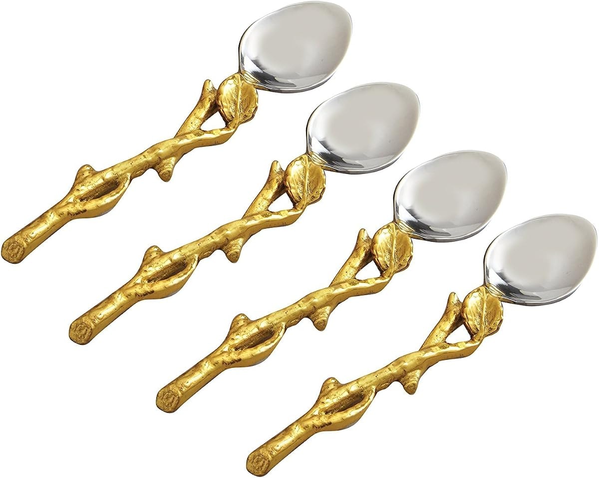 Elegance Golden Vine Spoons, 5-Inch, Silver/Gold, Set of 4