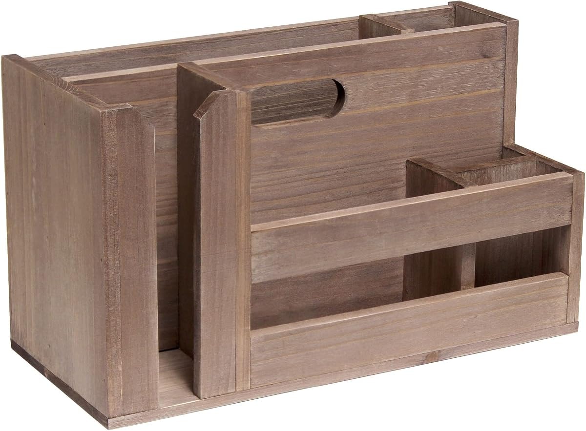 Elegant Designs HG2033-NWD Pantry Picks Farmhouse Wooden Flatware & Utensils Caddy Condiment Organizer w Cutout Handle & Compartments for Kitchen Décor Countertop Breakfast BBQ Events Picnic, Nat Wood