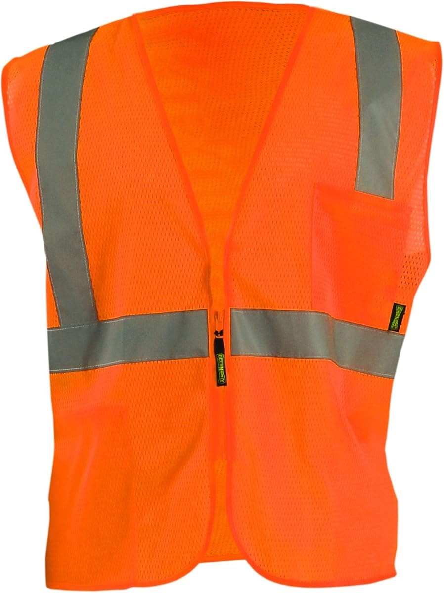 OccuNomix ECO-IMZ-OM High Visibility Value Mesh Standard Zipper Safety Vest, Class 2, 100% ANSI Polyester Mesh, Medium, Orange