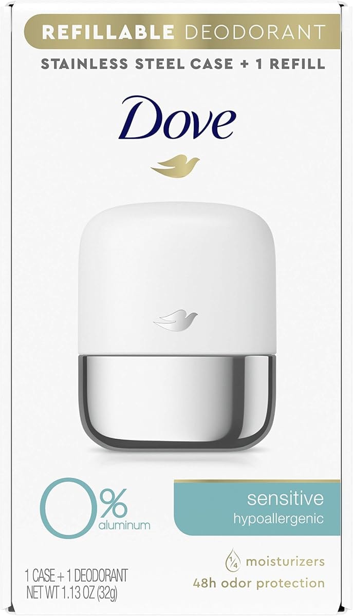 Dove Refillable Deodorant Starter Kit 0% Aluminum Sensitive Aluminum Free Deodorant 1.13 oz