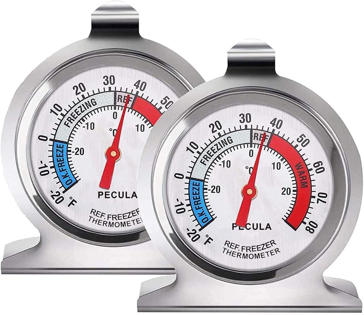2 Pack Refrigerator Thermometer, 30-30°C/20-80°F, Classic Fridge Thermometer Large Dial with Red Indicator Thermometer for Freezer Refrigerator Cooler
