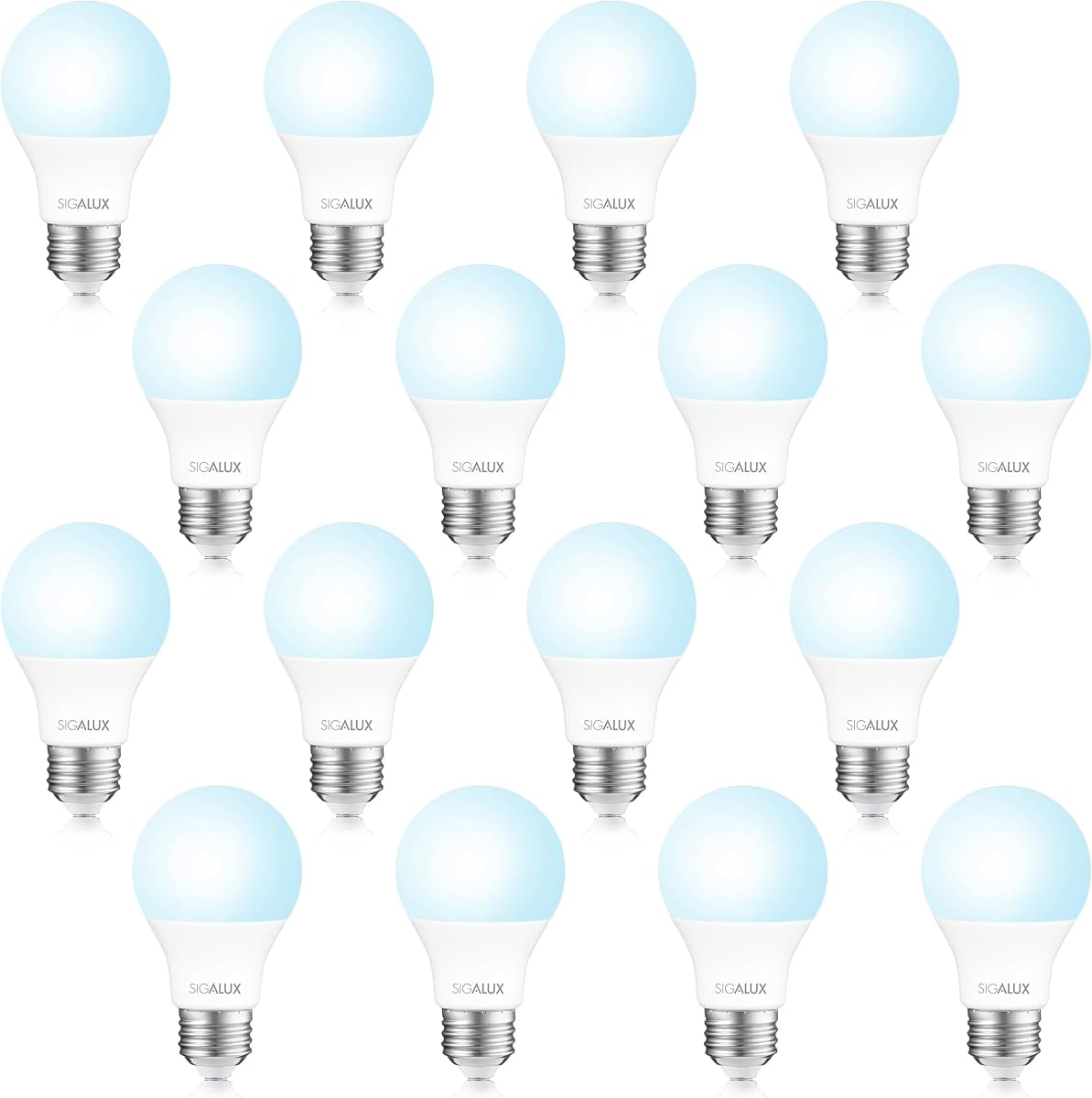 Sigalux A19 LED Light Bulb 60W Equivalent, E26 Medium Base 5000K Daylight 800LM, Non-Dimmable LED 9.5 Watt Standard Light Bulbs, UL Listed, 16 Pack