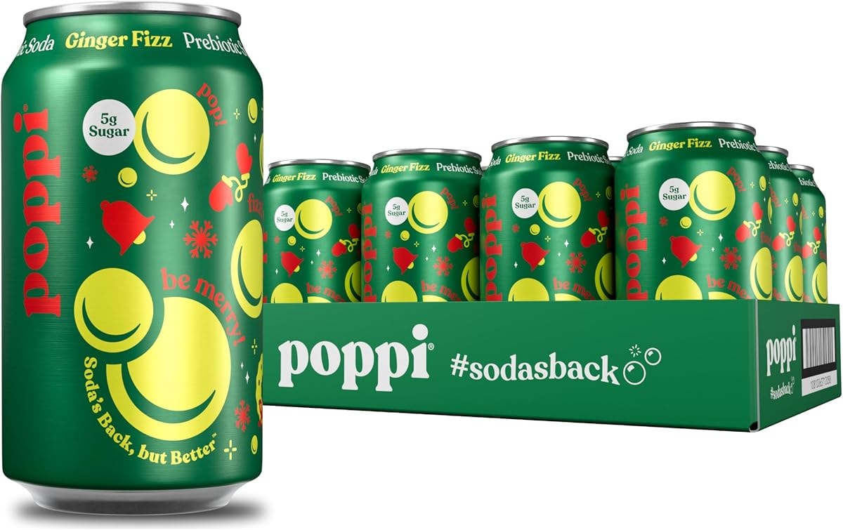 Poppi Prebiotic Soda, Sparkling Water & Fruit Juice, Ginger Fizz, 12 Oz, 12 Pack
