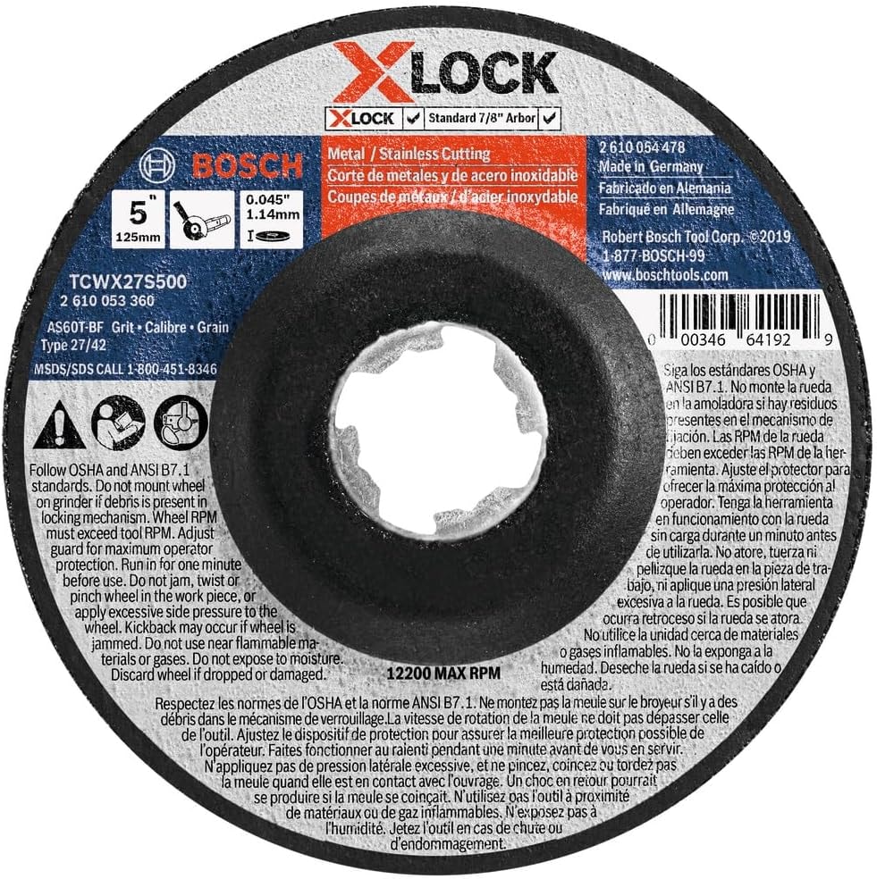 BOSCH TCWX27S500-25 5 in. x .045 in. X-Lock Arbor Type 27A (ISO 42) 60 Grit Fast Metal/Stainless Cutting Abrasive Wheel