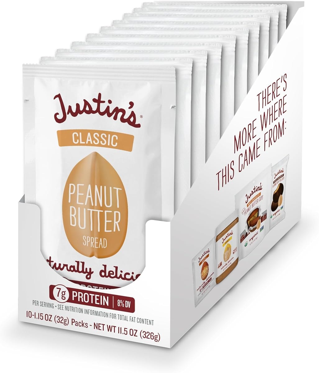 JUSTIN'S Classic Gluten-Free Peanut Butter Spread Squeeze Packs, 1.15 Ounce (10 Pack)
