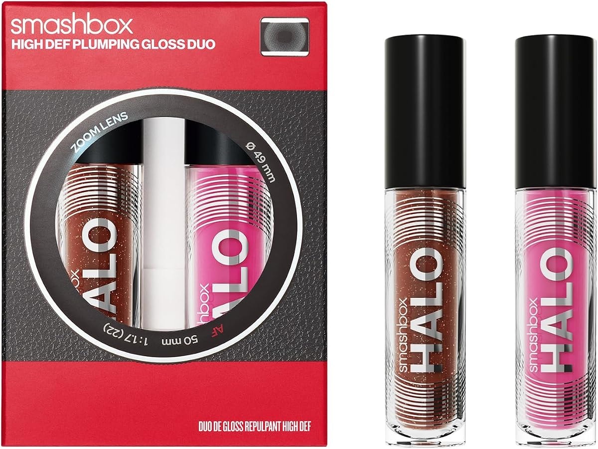 Smashbox Halo Lip Gloss Duo | Full Size, Non-Sticky, Hydrating & Plumping Lip Gloss Gift Set | Hyaluronic Acid and Vitamins C + E