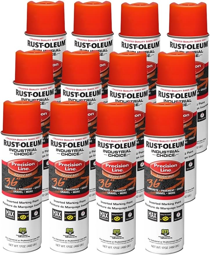 Rust-Oleum 203026-12PK Industrial Choice Inverted Solvent-Based Marking Spray Paint, 17 Oz, Alert Orange, 12 Pack