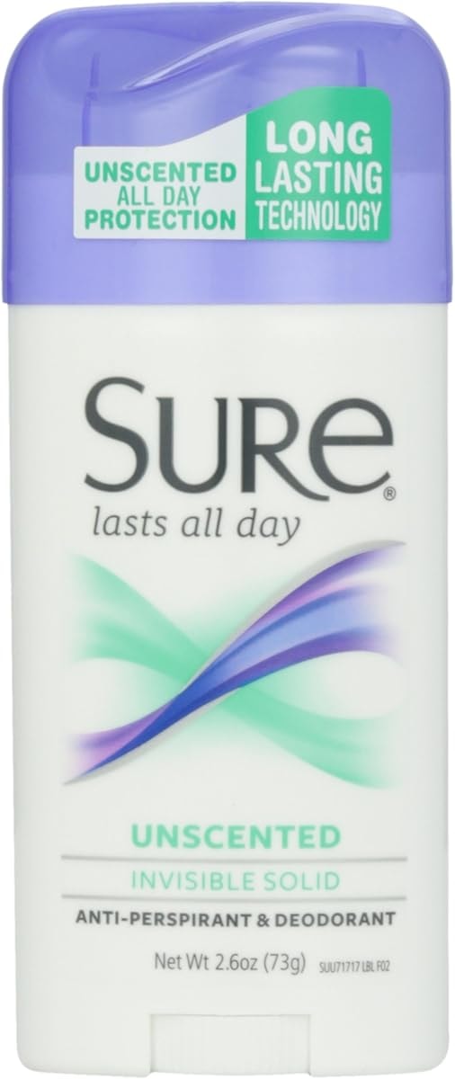 Sure Deodorant Invisible Solid, Unscented - 2.6 oz