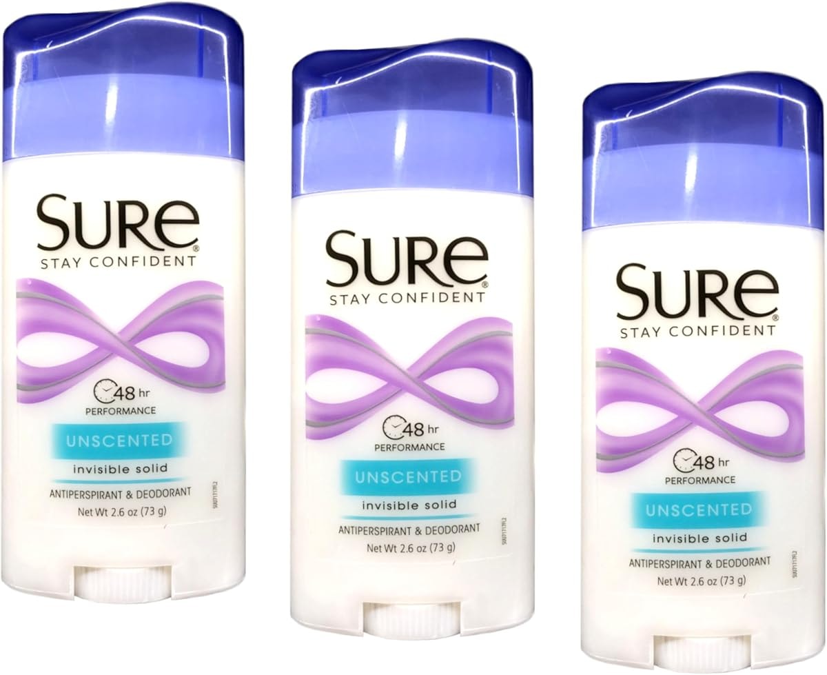 Sure Deodorant 2.6oz Invisible Solid Unscented (Pack of 3)